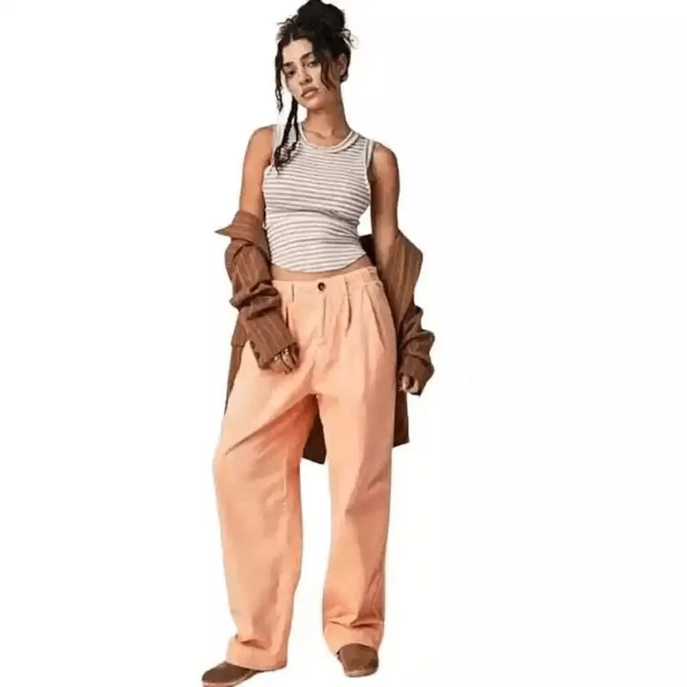 Free People Addy Wide Leg Chino Pants Pastel Light Orange Size 4 NWOT - Picture 10 of 14